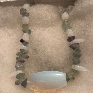 Opal silver beaded necklace